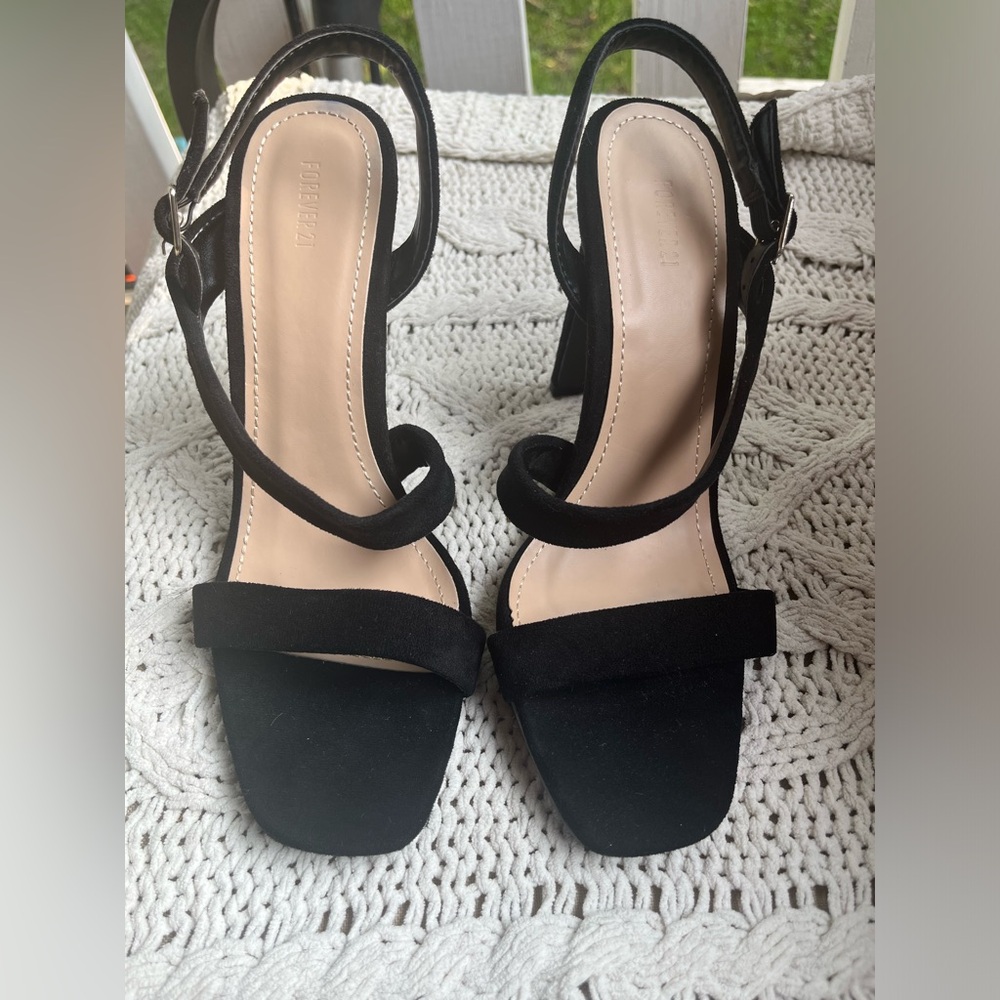 Forever 21 Black square open toe heels, womens 8.5